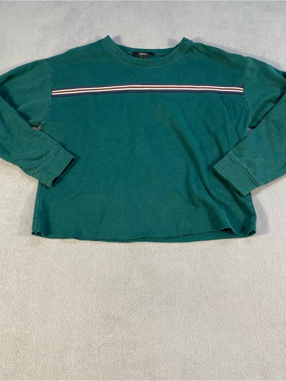 FOREVER 21 women’s Green Crewneck Stripe Long-Sleeve Sweatshirt, size S